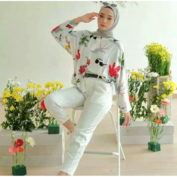 Setelan Baggy Pants Dan Kemeja / SETELAN WANITA BAGGY PANTS KEMEJA KAKTUS / TONNI DJAYA