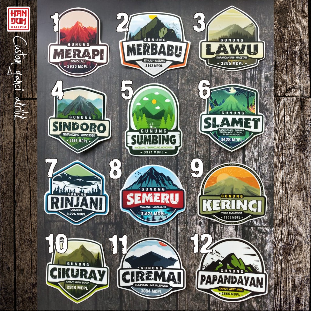 STICKER GUNUNG INDONESIA VINYL+LAMINASI TEKSTUR WATERPROOF  MOUNTAIN GEAR ADVENTURE OUTDOOR MERAPI MERBABU LAWU SINDORO SEMERU RINJANI stratos centurion kinkajou caldera ceeta