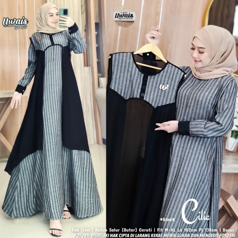 Cilia by Uwais - Gamis Dress Salur with Cardi Outer