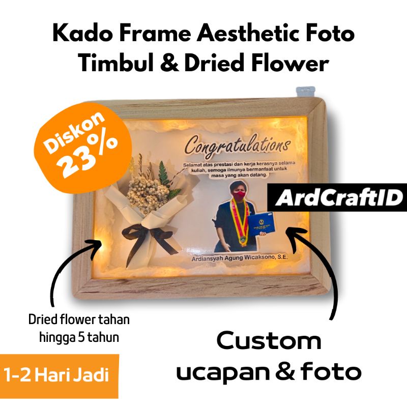 Kado Frame 3D Flower in Frame A4 untuk Wisuda, Ulang Tahun, Anniversary, dll