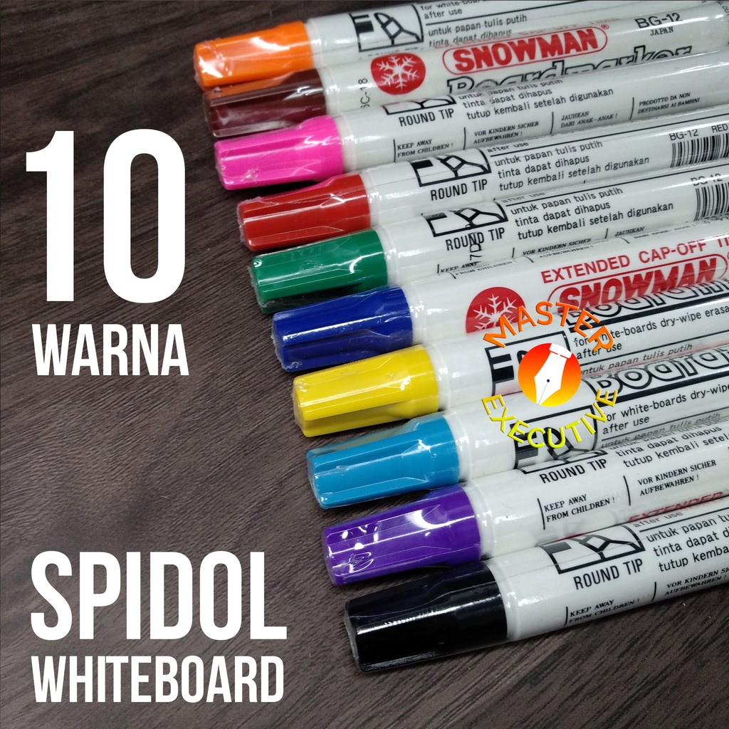 [Buah] Snowman Spidol White Board Marker BG-12 - Hitam Merah Biru Hijau