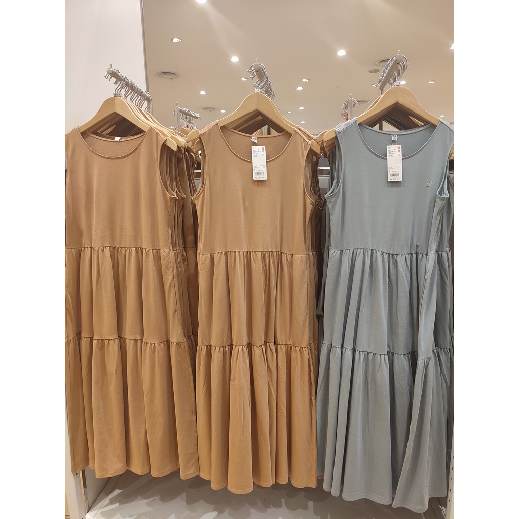UNIQLO - WOMEN Gaun Katun Lembut Tiered Tanpa Lengan