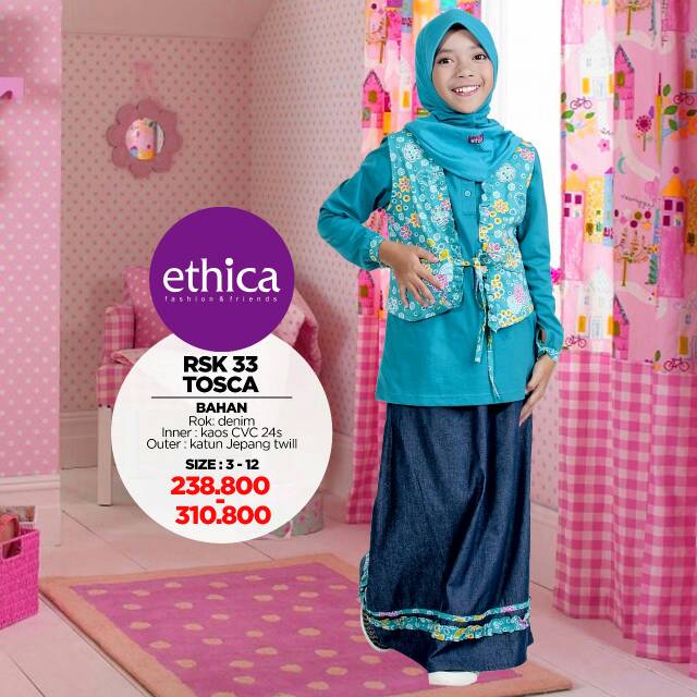Setelan Muslim Anak RSK 33 Ethica Atasan + Rok Denim
