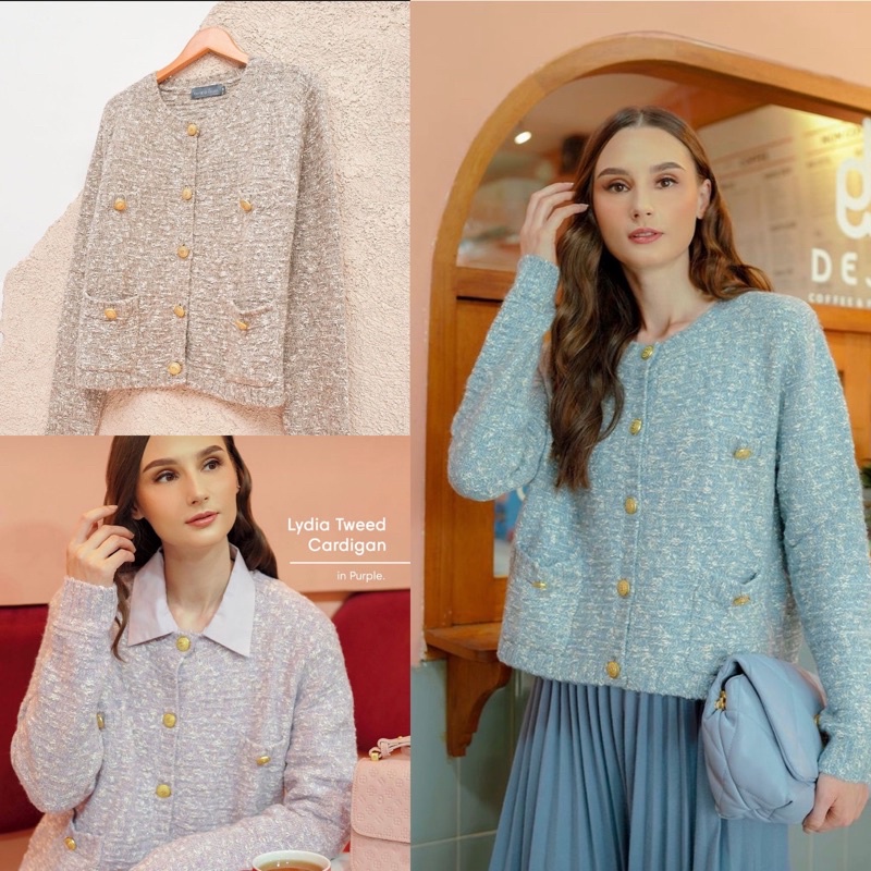 Lydia tweed cardi benang jarum