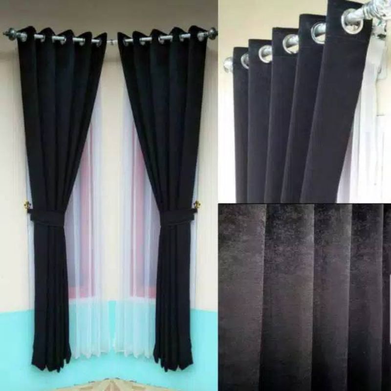 gorden warna hitam polos bahan empuk gampang d atur