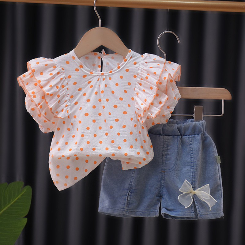 Setelan Anak Perempuan /Set Baju Korea Style PolkaDot Import 2 in 1