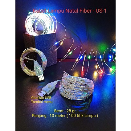 Kabel Lampu Fiber Tumblr US-1 Listrik 100LED 10m Kawat  Lampu Termurah Lampu Fiber Dekorasi.