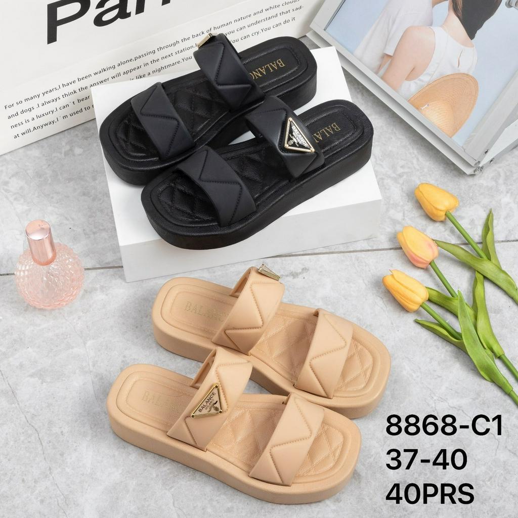 Sandal Selop Wanita Karet Import BALANCE Motif Ban 2 Ringan Empuk Sol Tebal 5 Cm / 8868-C1