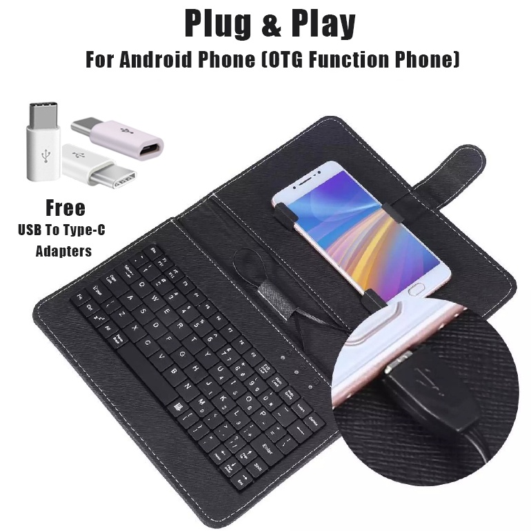 Casing Keyboard Ponsel Universal Kompatibel Tablet Android OTG 4-8 '' + Mouse Berkabel