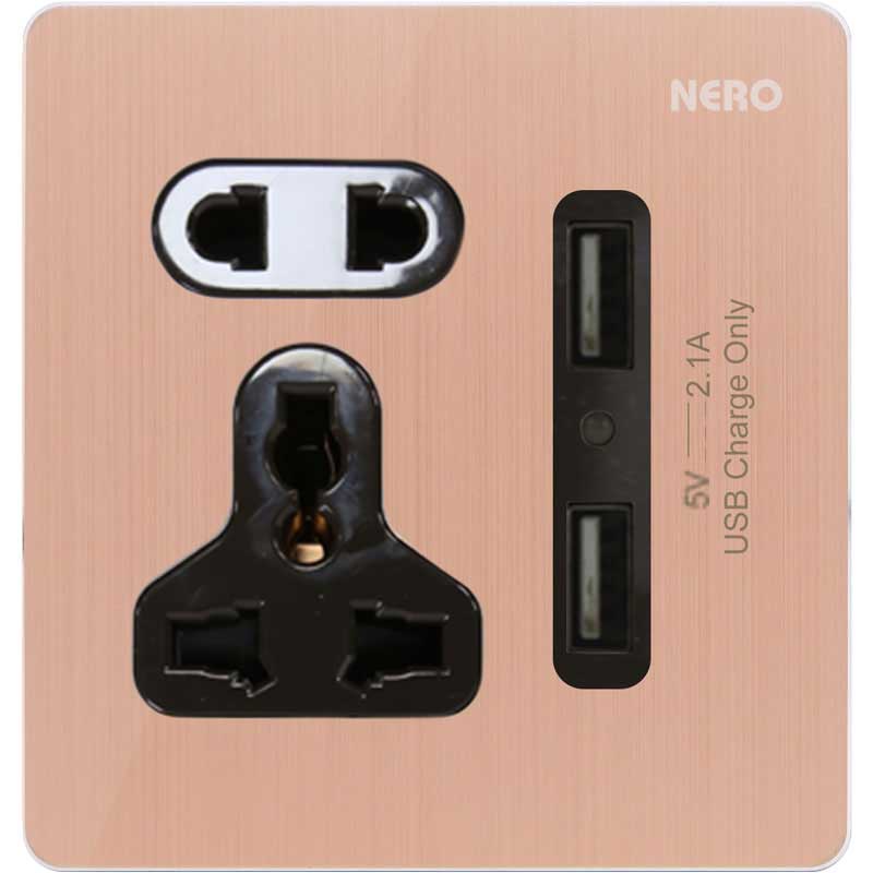 TITANIUM V1191-Gold Stop Kontak Universal + Double Port USB NERO