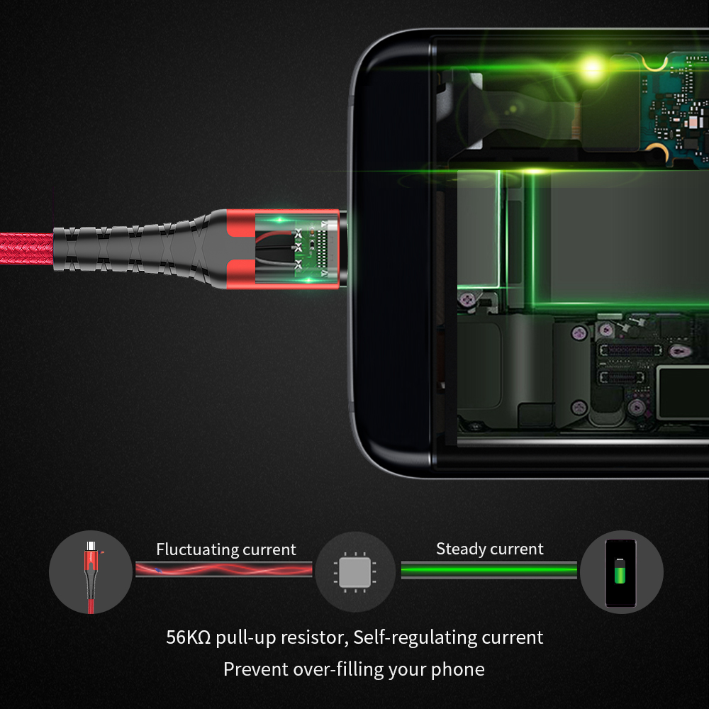 Essager Kabel Data/Charger Micro Usb Dengan Led Untuk Samsung Xiaomi Oppo Vivo Android