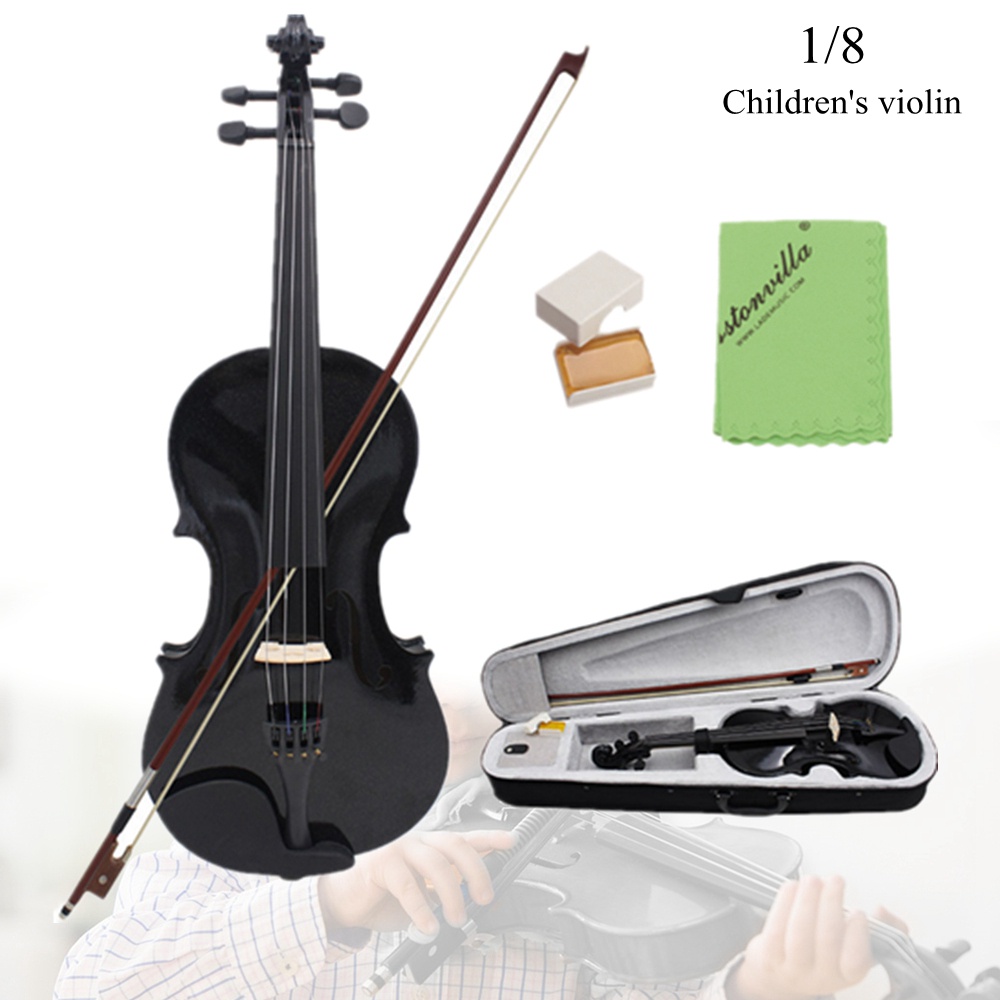 Biola Akustik 1 / 8 Warna Hitam Dengan Case + Busur + Rosin