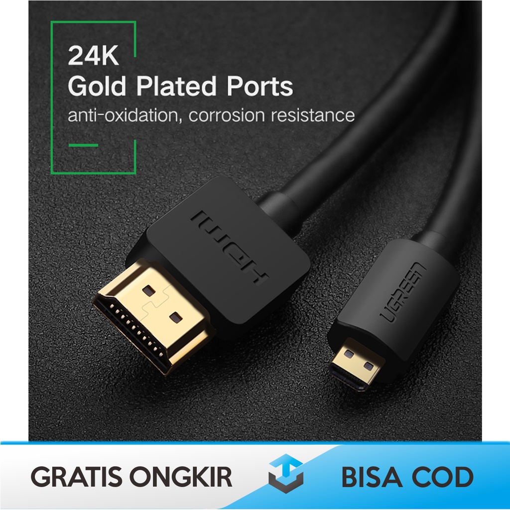 KABEL MICRO HDMI HP KE HDMI TV UGREEN SUPPORT 1080p HD ORIGINAL 3METER