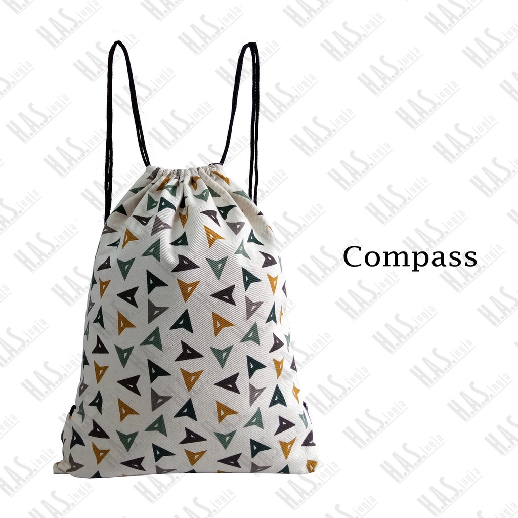 TAS SERUT DRAWSTRING BAG STRING BAG STRINGBAG BAHAN KANVAS TEBAL MOTIF COMPASS