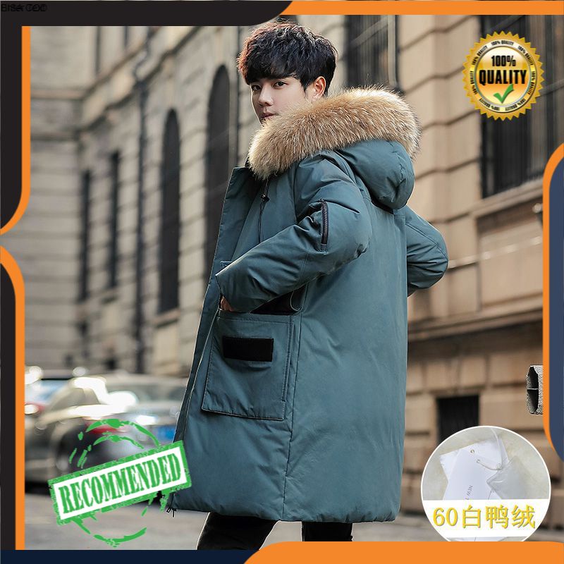 2021  Panjang Bertudung Down Jaket Pria Dapat Dilepas Bulu Kerah Tebal Pria Jaket Jaket Hangat mante