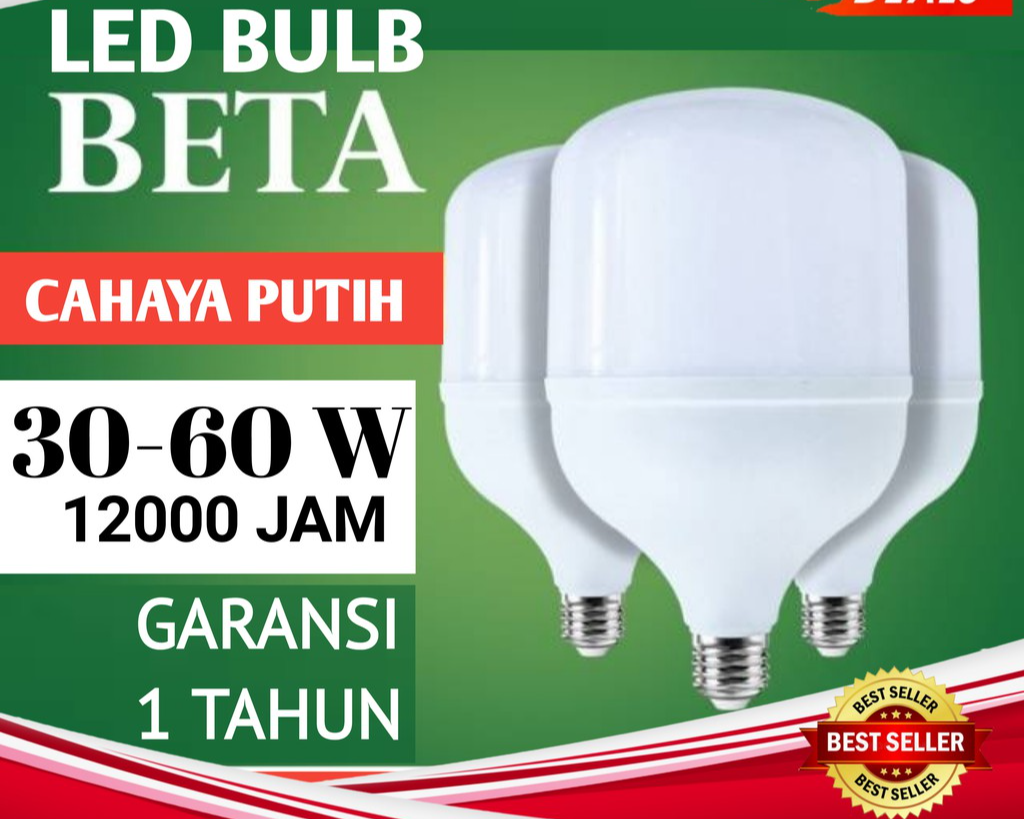 SB Lampu LED BETA Cahaya Putih, bohlam Bergaransi 1 Tahun, 30-60 WATT