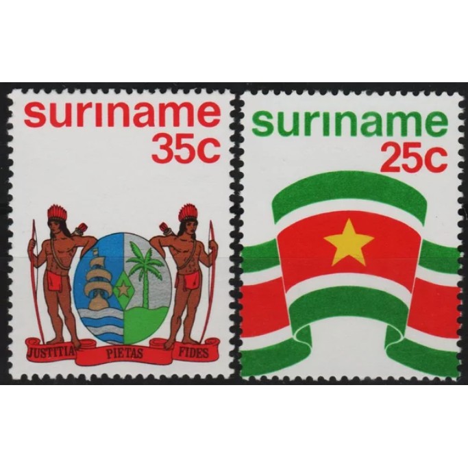 

Perangko Filateli 11692 suriname MNH 2v 03.03.1976 surinam flag and coat of arms