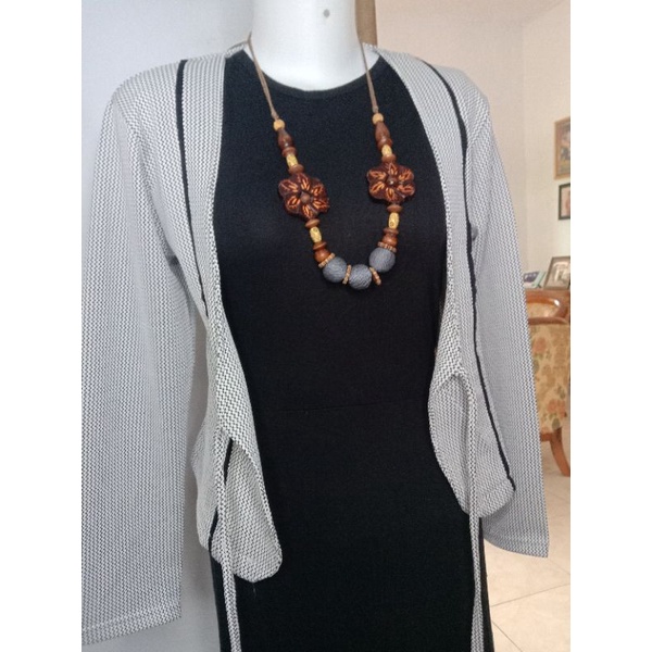 GAMIS WANITA KOMBINASI OUTER HITAM PUTIH