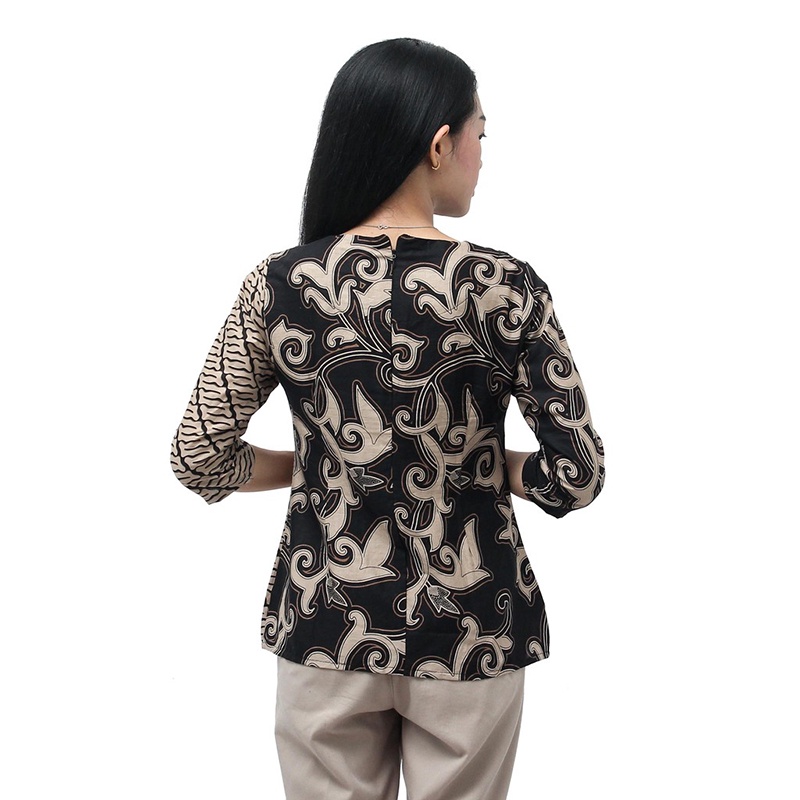 Blouse Batik Wanita Putri Kembar Modern Coklat / Atasan Batik Wanita / S M L XL 2L 3L 4L 5L-7