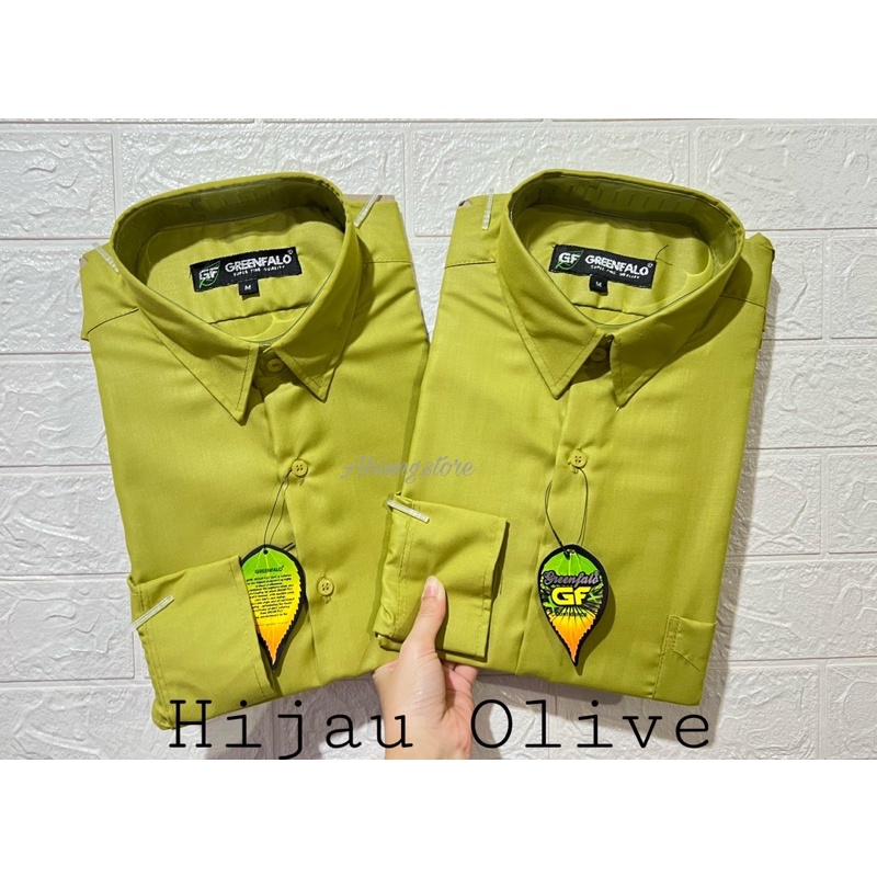 KEMEJA PRIA GREENFALO - KEMEJA POLOS LENGAN PANJANG PRIA WARNA HIJAU OLIVE