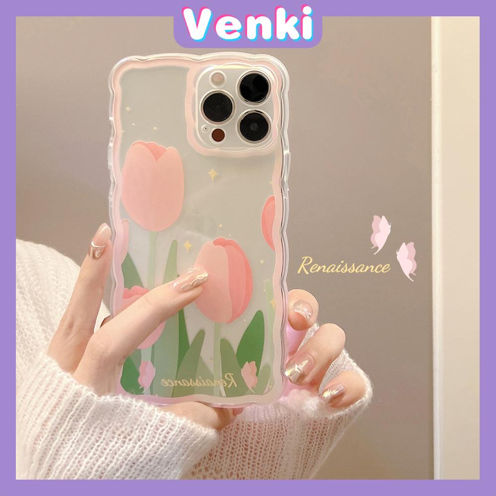 iPhone Case Silicone Soft Case Clear Case Wave Non-Slip Shockproof Camera Full Coverage Protection Pink Tulip Flower For iPhone 13 Pro Max iPhone 12 Pro Max iPhone 11 iPhone 7 Plus