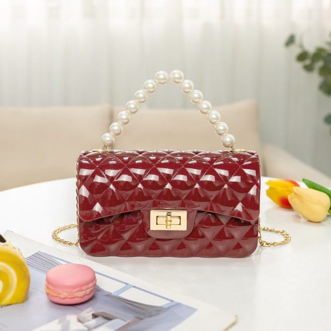 TAS JELLY GLOSSY MUTIARA SIZE 18 CM RANTAI PASIR | TAS JELLY GLOSSY MUTIARA | TAS FASHION WANITA