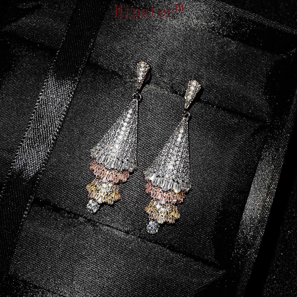 Hot Sale Design Luxury Micro Inlaid Zircon Three-Color Three-Dimensional Skirt Earrings
