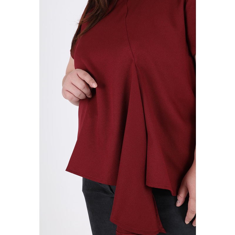 Sorabel - YF Ghaniyyah Plain Drapery Big Blouse / Blouse Wanita V Neck Jumbo Lengan Pendek-7