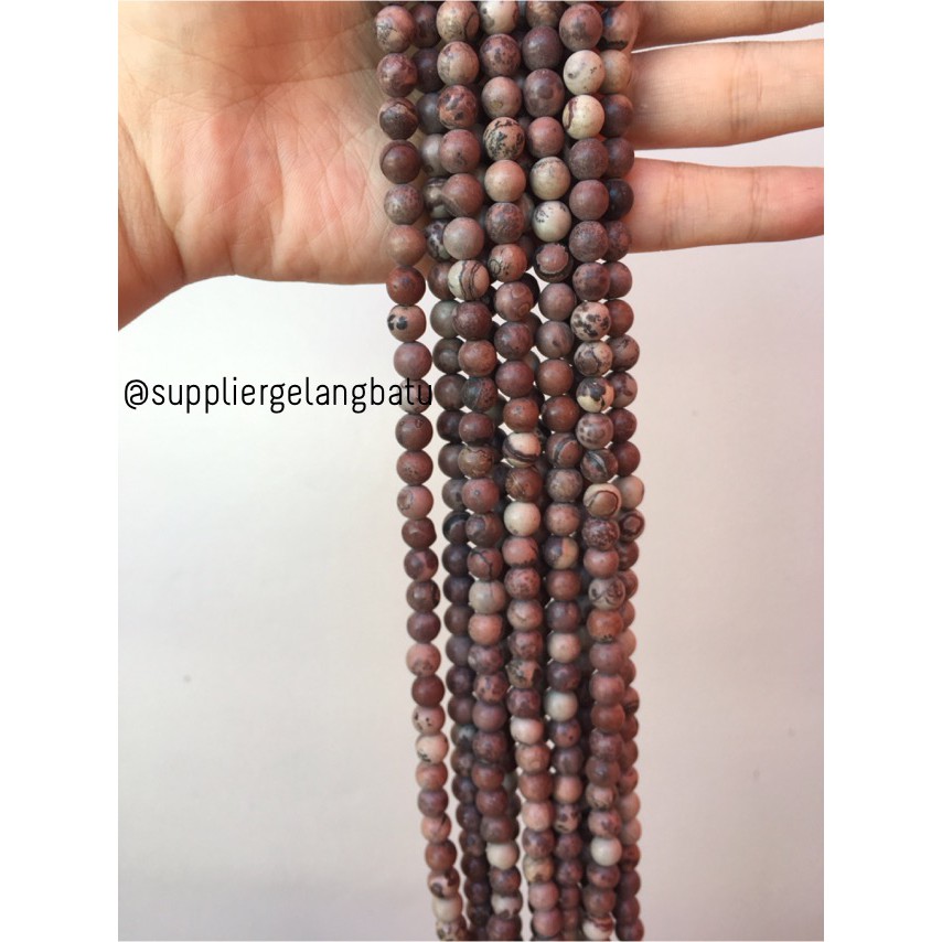 kokah bahan ryolite jasper coklat 8mm renceng bahan gelang kalung aksesoris gelang kalung paket