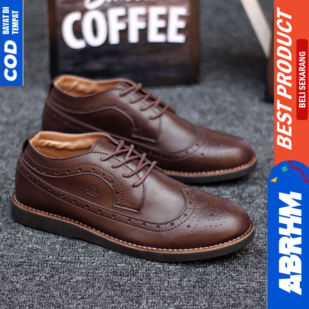 Sepatu Formal Kerja Pantopel Hitam Pria Original ABRHM SAGA