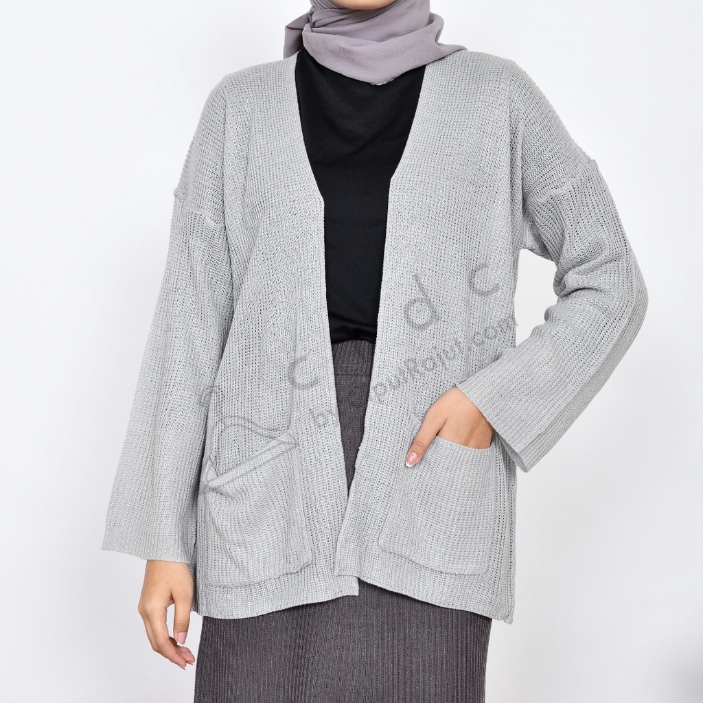 Simple Cardigan Ufa / Loccy / Loocy - CRDC by CiputRajut.com-Light Grey