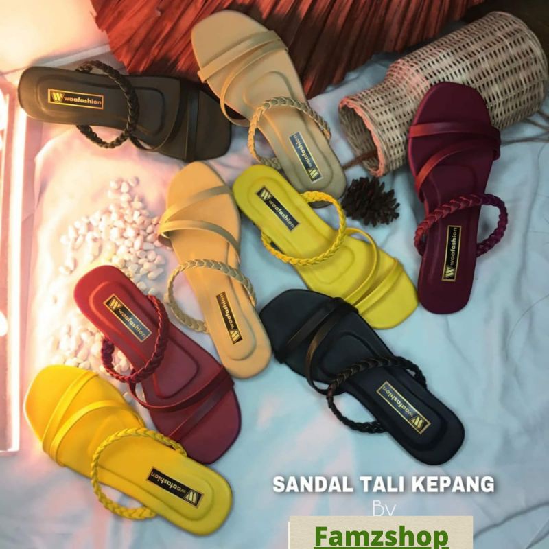 sandal wanita tali kepang / sandal slip on