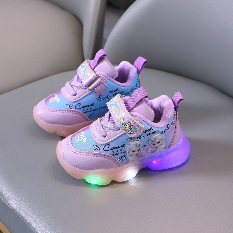 Sepatu Sporty Anak Perempuan LED Motif Frozen Elsa