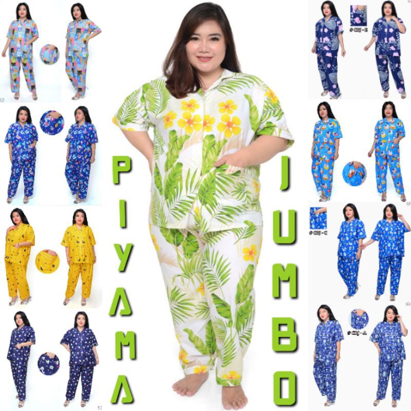 PIYAMA JUMBO CELANA PANJANG KATUN JEPANG LD 120 SET BAJU TIDUR LENGAN PENDEK WANITA DEWASA BIG SIZE