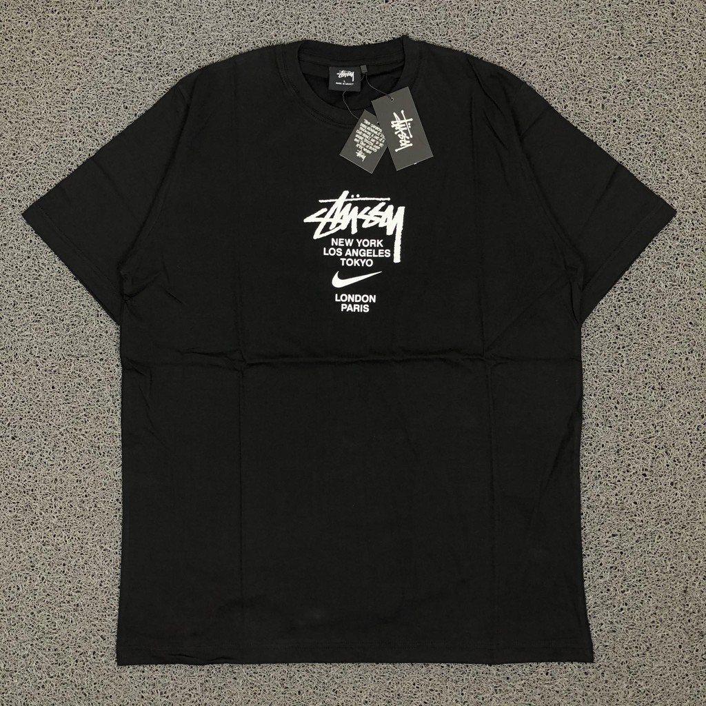 TEE T SHIRT KAOS STUSSY X NIKE WORLDTOUR HITAM