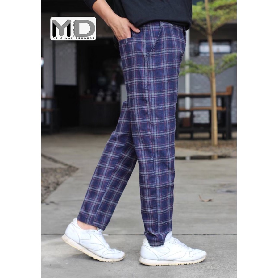 Celana panjang Kotak Tartan berbahan denim original Slimfit