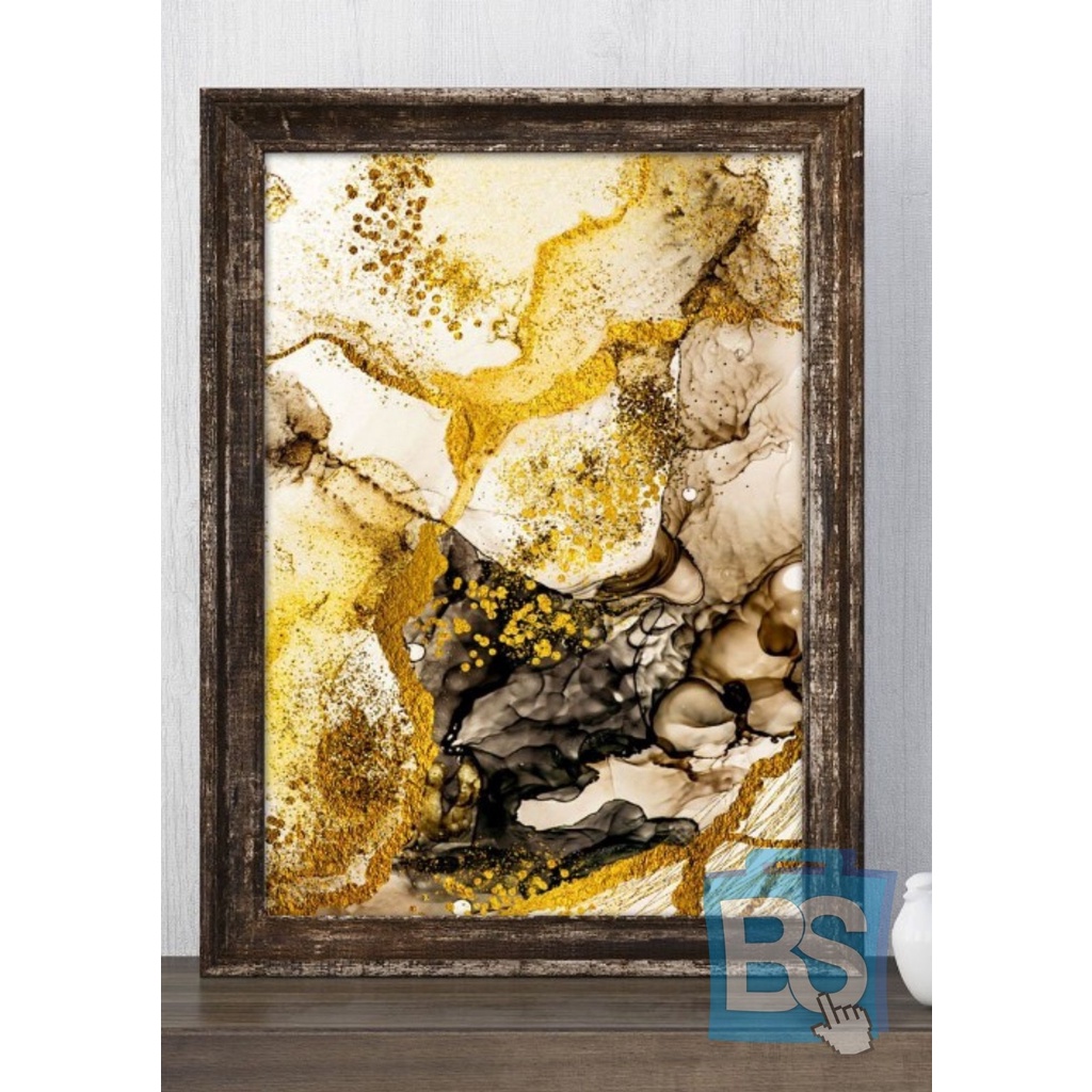 LUKISAN PUSARAN EMAS GLITTER ABSTRAK BLACK AND GOLD BISA CUSTOM KAIN KANVAS TERBAIK MARSOTO CAT AKRI