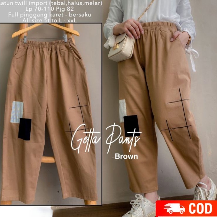 Getta Pants Celana Korea / Celana Panjang Wanita Bahan Katun Twill Stretch Premium / Celana Korea Longgar Oversize