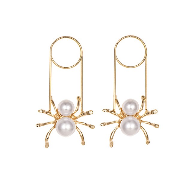 LRC Anting Tusuk Fashion Gold Alloy Artificial pearl Spider Earrings D43497