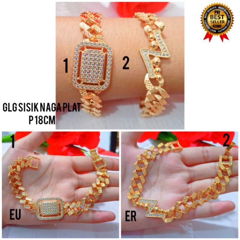 GELANG TANGAN SISIK NAGA PLAT FULL PERMATA GOLD DAN SILVER TITANIUM