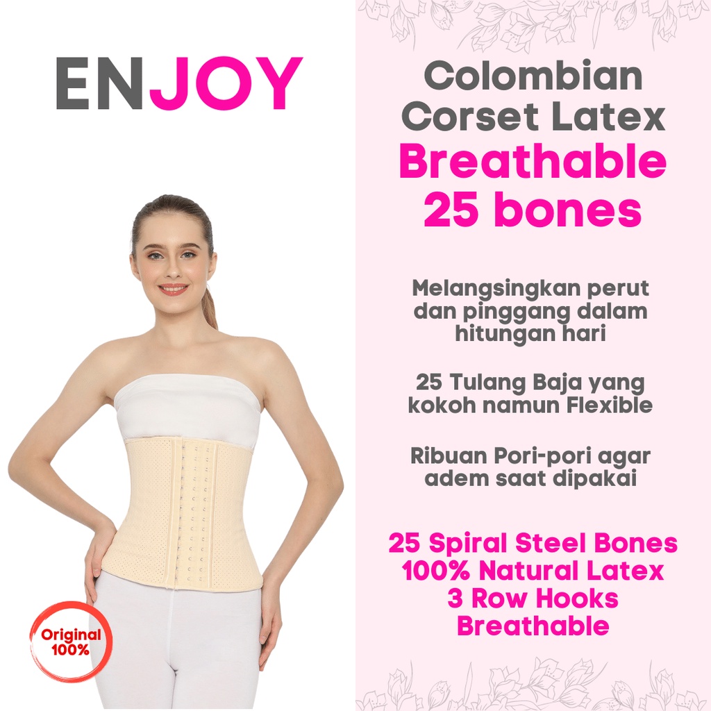 Latex Breathable 25 Bones / Corset Stagen bengkung / Korset 25 Tulang / Peramping Perut / Korset Pem