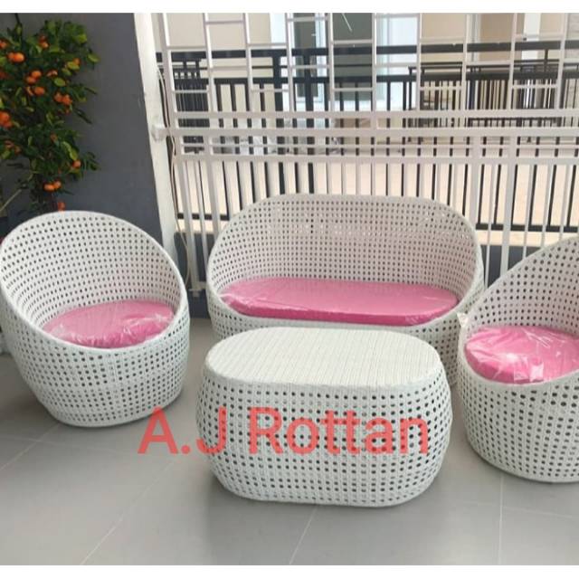 kursi tamu gentong rotan sintetis + aluminium