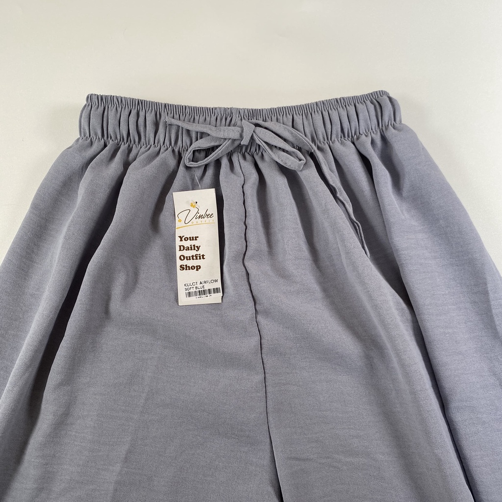 VIOLET HIGHWAIST LOOSE PANTS KULOT CRINCLE AIRFLOW-Soft Blue