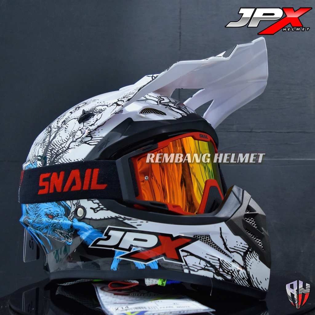 HELM JPX CROSS_FOX1 X14 - PEARL WHITE GLOSS PAKET GANTENG GOOGLE SNAIL HELM JPX KLX ORIGINAL HELMET MOTO TRAIL SUPERMOTO HELM FULL FACE MOTO CROSS TERBAIK TERMURAH-MX40 MATT RED/RED