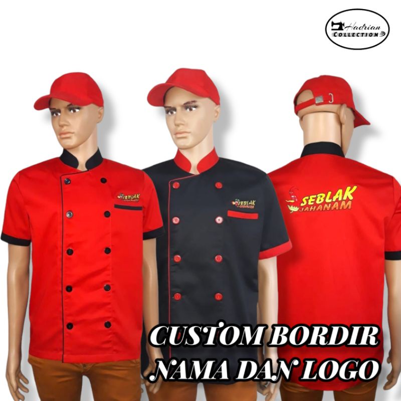 Baju koki Baju Chef Seragam Koki profesional Pria wanita ( unisex ) Bisa Custom Warna ,Bordir Nama dan Logo