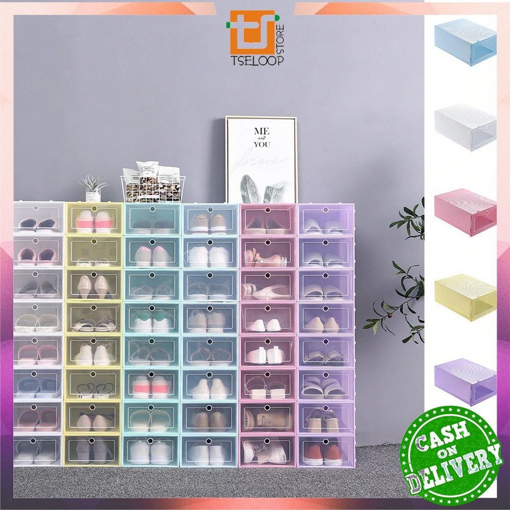 ofm-c158 kotak sepatu lipat transparan tebal shoes storage box organizer  rak sepatu plastik susun