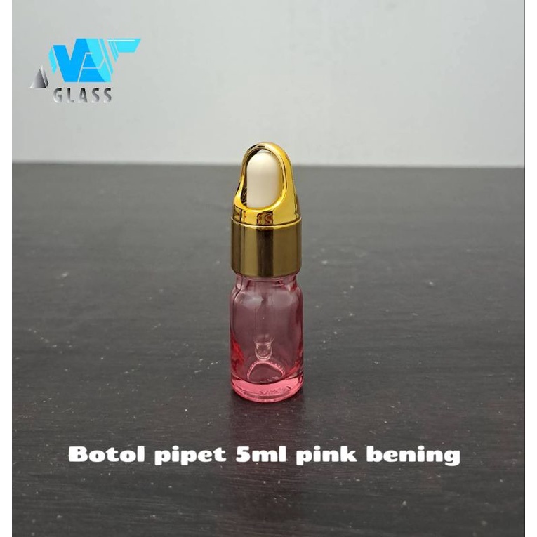 botol pipet kaca 5ml bening pink ring gold / botol serum 5ml