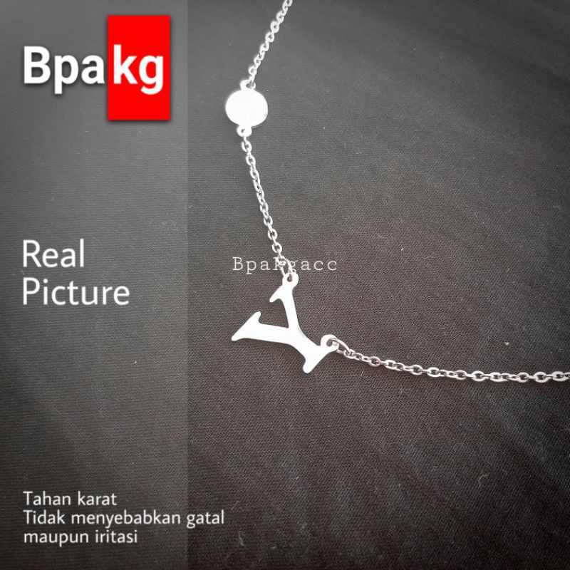 Kalung initial huruf alfabet mini kecil N-Z # Kalung monel besi putih asli anti karat silver wanita