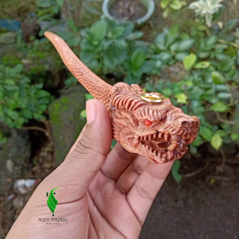 Once Pipa Kayu Galih Asem, Kayu Setigi Laut Motif Cangklong Full Ukir Naga/Singa/Semar/Tangan Panjang 19cm