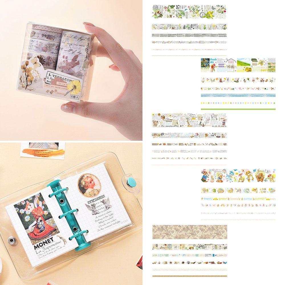 R-flower 6roll/Set Washi Tape 5model Tangan Akun Bahan Scrapbook Dekorasi DIY Stiker